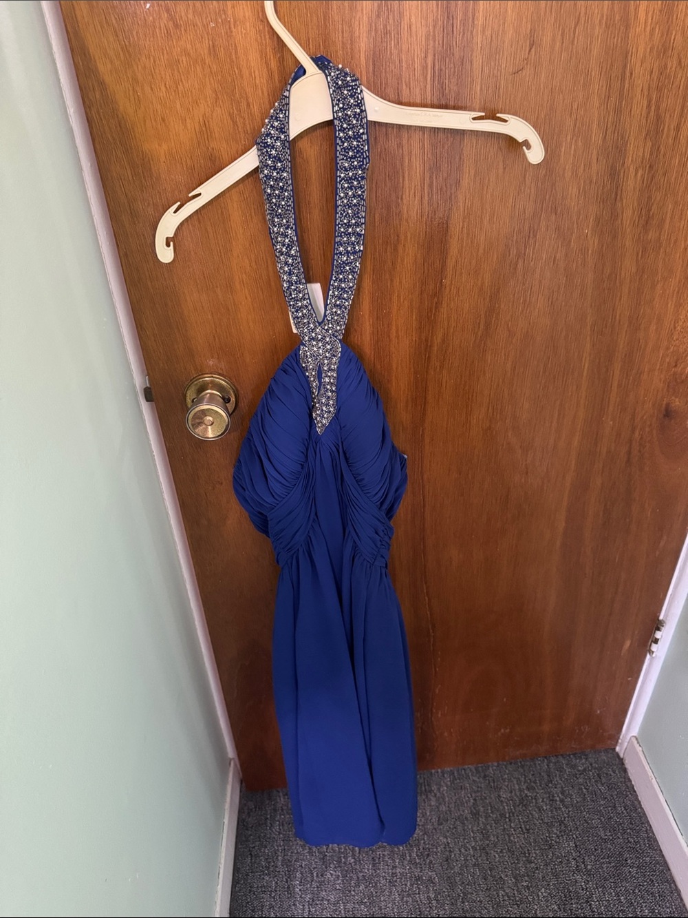 Elegant Beaded Halter Dress in Royal Blue